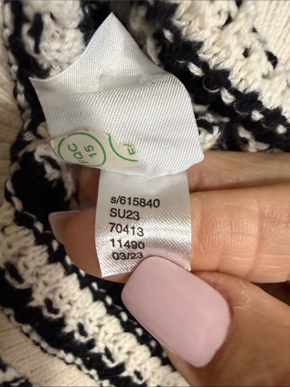 LOFT Petites MP Black Cream Striped 100% Cotton Open Knit Sweater - Picture 5 of 6